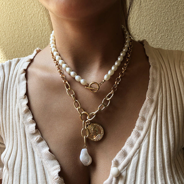 Bohemian Fashion Alloy Pearl Pendant Necklace for Women