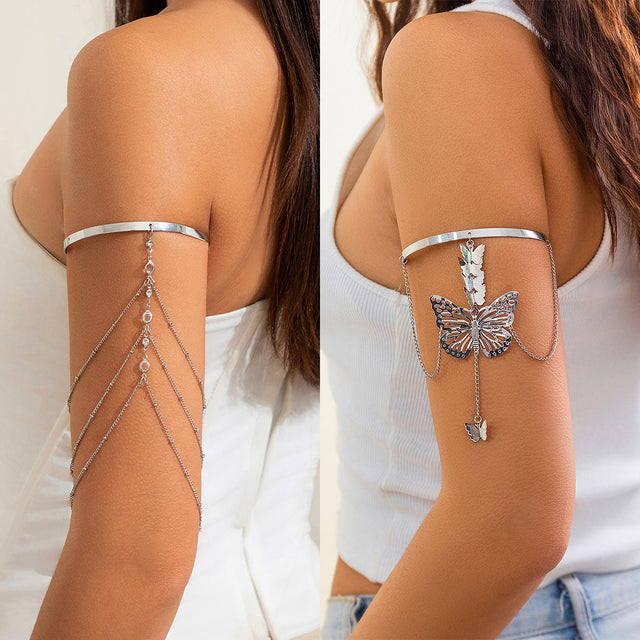 Minimalist Butterfly Pendant Arm Chain for Women with Plated Metal U-Shaped Link Design