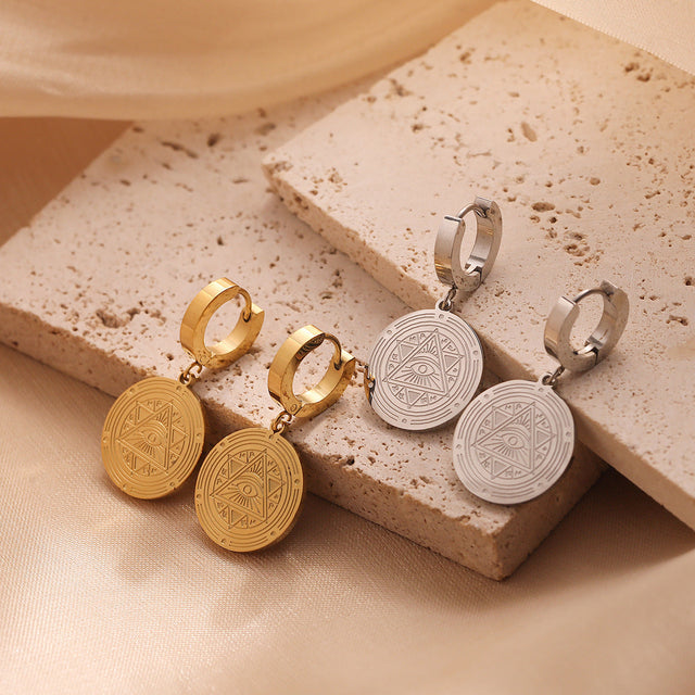 Minimalist Evil Eye Round Geometric Earrings for Women in Titanium Steel with Vintage and Fashion-Forward Design