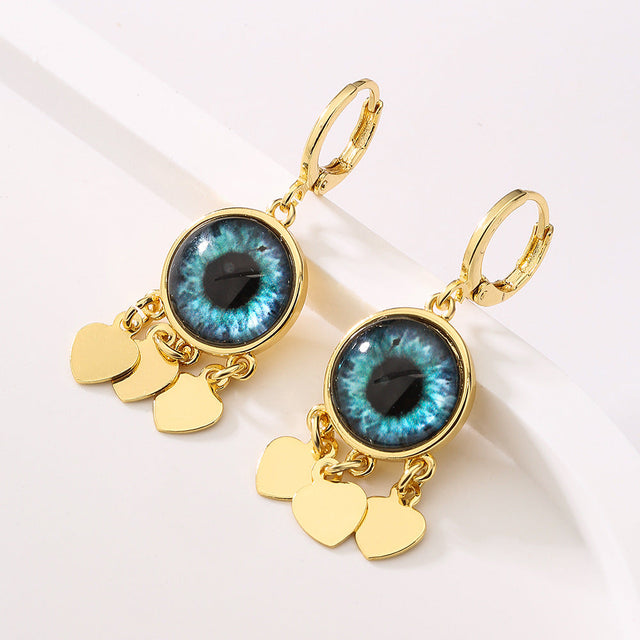 Minimalist Evil Eye Heart Pendant Earrings in Copper with Gold Plating for Women