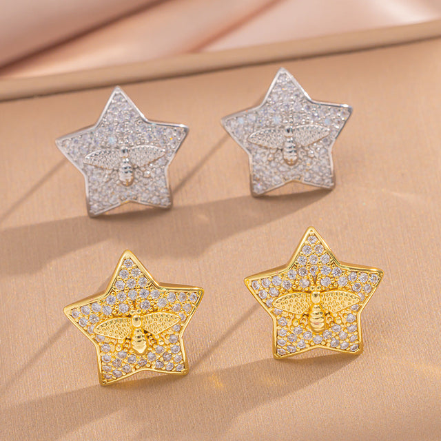 Luxury Style Star-Shaped Copper Earrings with 18K Gold Plating Hypoallergenic Finish