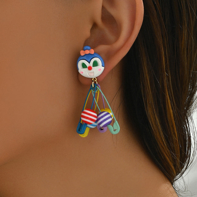 Casual Cartoon Clown Design Zinc Alloy Ear Studs with Plated Finish for Women
