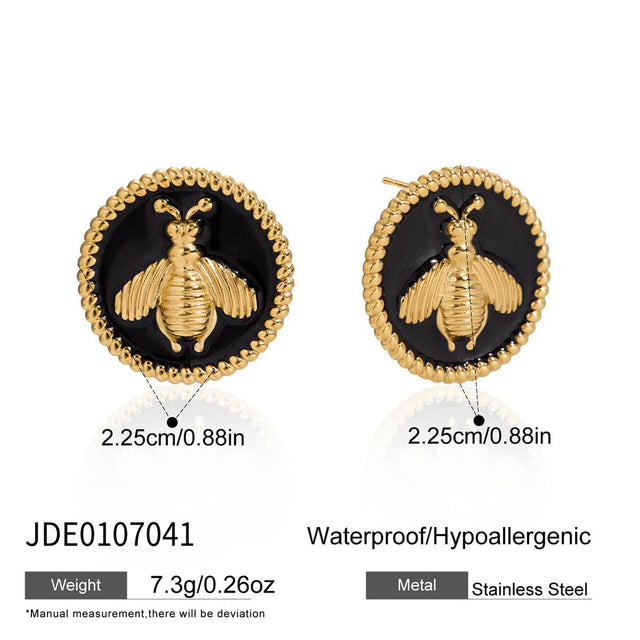 Bee-Shaped Geometric Stainless Steel Earrings with Enamel Finish for Women Luxury Minimalist Fashion Jewelry