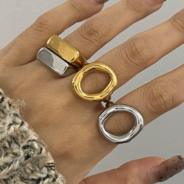 Fashion Geometric 18K Gold Plated Stainless Steel Simple Band Ring for Women