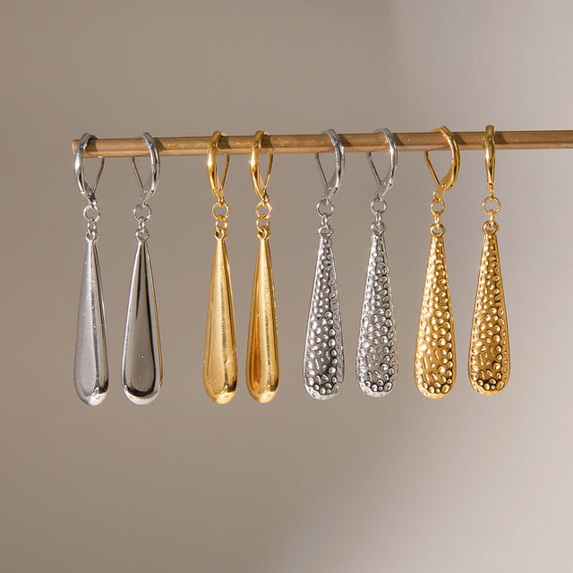 Elegant Water-Drop Shaped Stainless Steel Earrings with Plated Finish for Women Geometric Fashion Commuter Jewelry