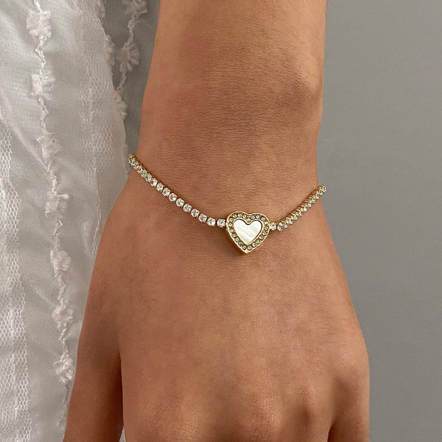 Elegant Heart-Shaped Stainless Steel Plated Bracelet for Women with Rhinestone Accents