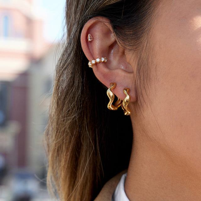 Elegant Wave-Shaped Geometric Stainless Steel Hoop Earrings with Plating Finish for Women