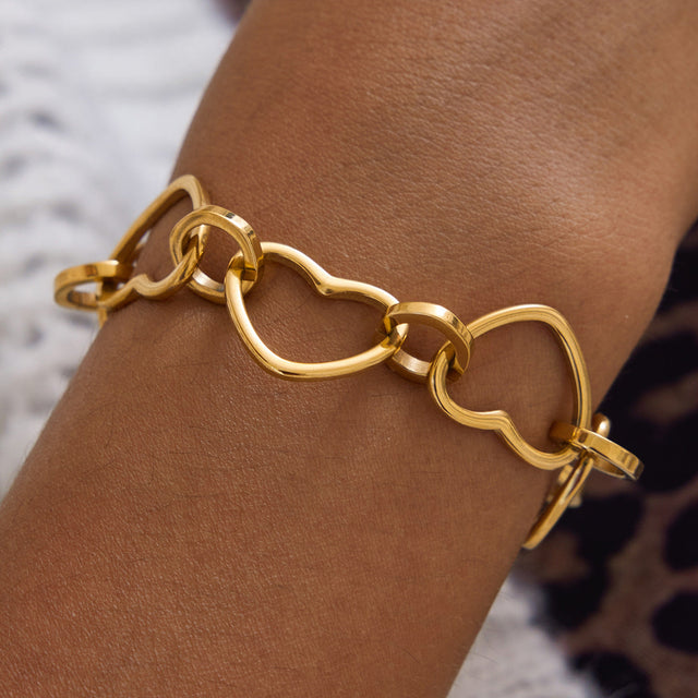 Elegant Hollow Heart Stainless Steel Bracelet for Women with Plating Finish Minimalist Geometric Jewelry