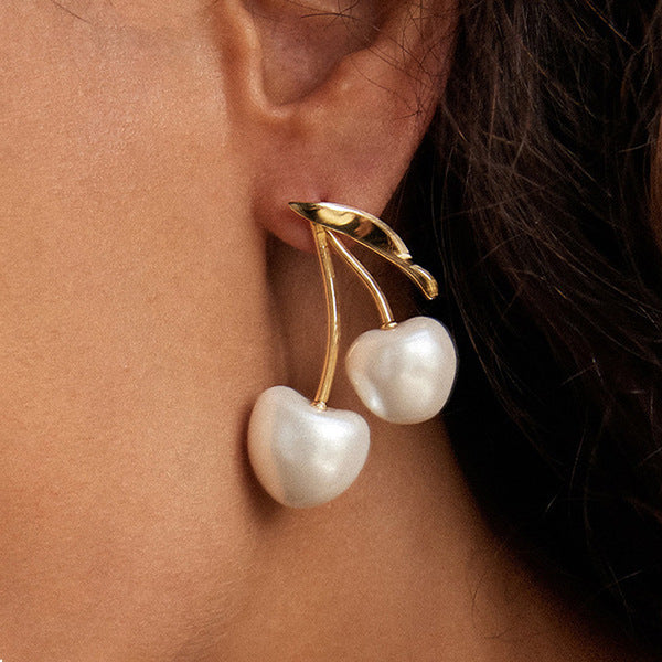 Cherry-Shaped Stainless Steel Stud Earrings with Plating Finish for Women, Minimalist Geometric Fashion Jewelry