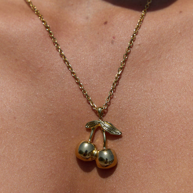 Cherry Geometric Pendant 18K Gold Plated Titanium Steel Necklace for Women