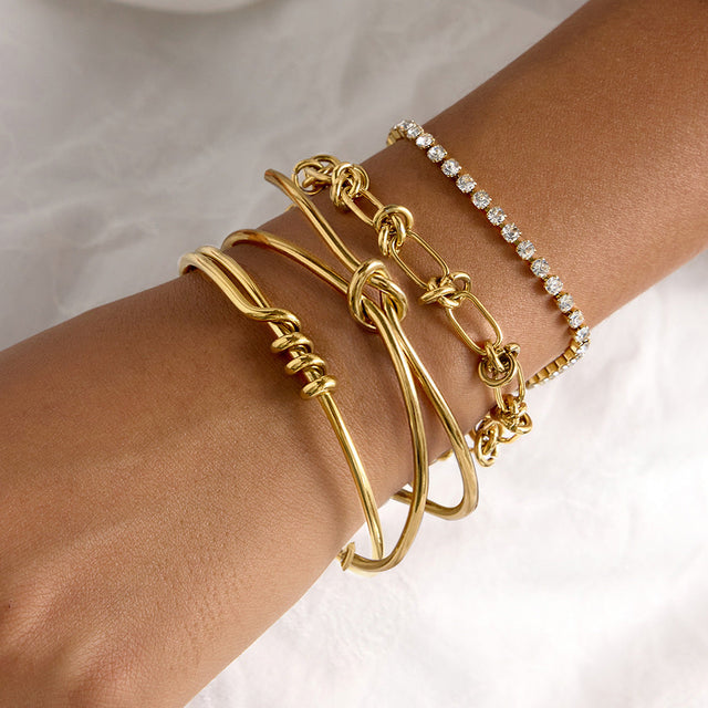 Fashion Geometric Linear Open Cuff Bracelet 18K Gold Plated Stainless Steel for Women