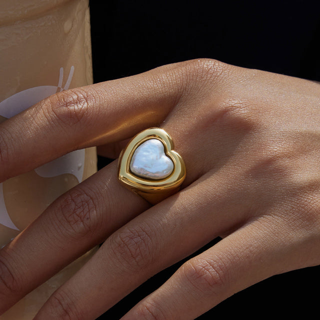 Fashion Geometric Heart Stainless Steel Ring 18K Gold Plated Women Jewelry