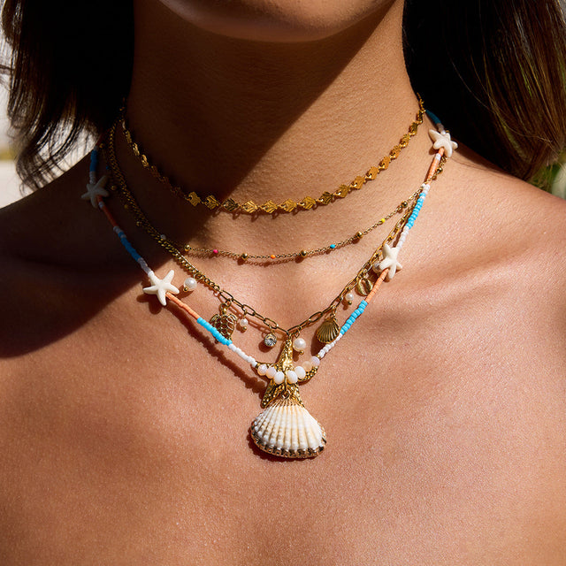 Bohemian Shell and Starfish Pendant Necklace in Titanium Steel with Plated Finish for Women