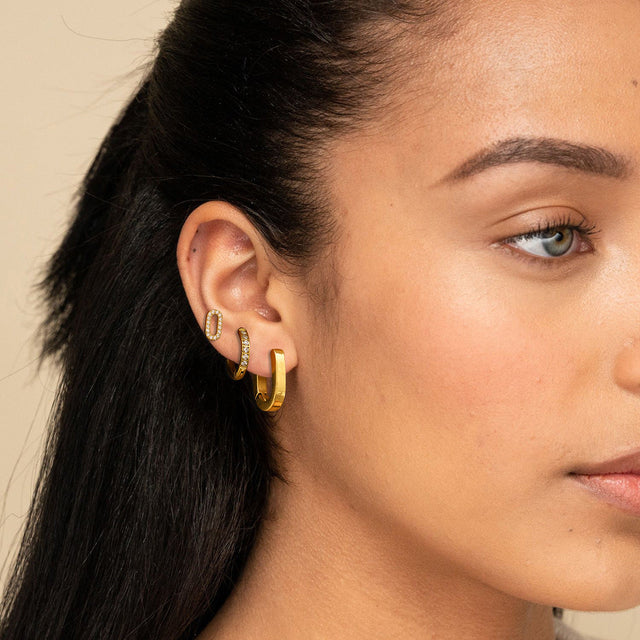 Elegant Geometric Stainless Steel Hoop Earrings with Rhinestone Accents Titanium Steel Ear Studs for Women