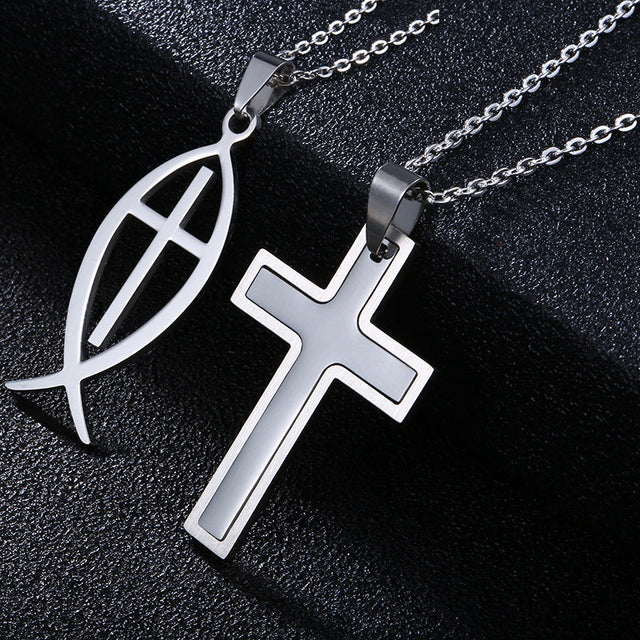 Cross Necklace Stainless Steel Titanium Steel Geometric Pendant Necklace Unisex O-Chain Fashion Accessory