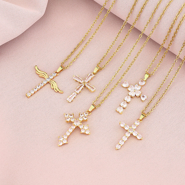 Elegant Cross Pendant Necklace for Women in Gold-Plated Copper with O-Chain Design, Minimalist Geometric Style Locket Necklace