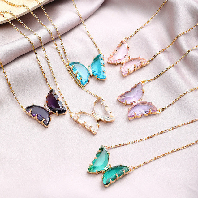 Butterfly-Shaped Rhinestone-Inlaid Titanium Steel Necklace for Women Minimalist Sweet Clavicle Chain
