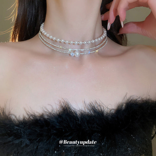 Elegant Geometric Round Pearl-Embellished Multi-Layer Choker Necklace for Women