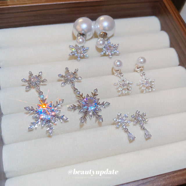 Chic Waterdrop-Shaped Simulated Pearl Earrings with Zircon Snowflake Accents for Women