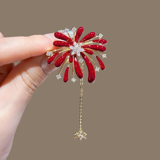 Dripped Enamel Rhinestone Floral Brooch for Women with Tassel Detail, Luxury-Style Fashion Accessory for Office and Vintage Outfits