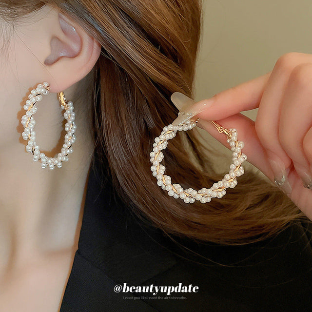 Chic Geometric Pearl-Embellished Stud Earrings for Women with Stainless Steel Posts