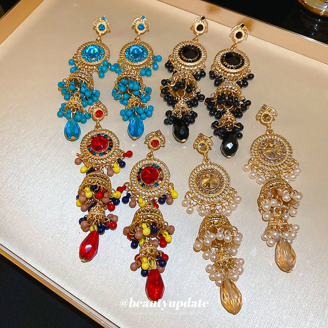 Chic Geometric Crystal-Set Earrings with Tassel Detail for Women