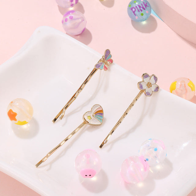 Cartoon Butterfly and Floral Alloy Hair Clip for Kids with Enamel Finish, Sweet Minimalist Side Hair Accessory