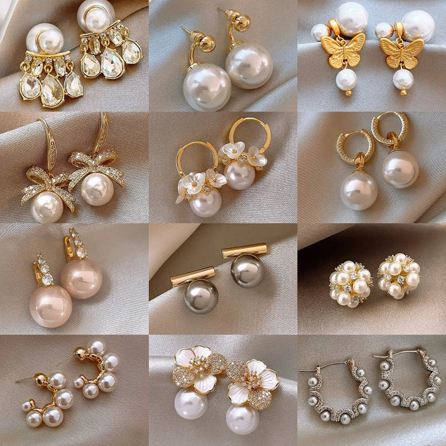 Chic Floral Pearl Earrings with Gold-Plated Silver Posts for Women