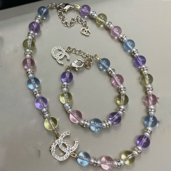 Elegant Luxury Letter Crystal Plated Ball Chain Necklace for Women
