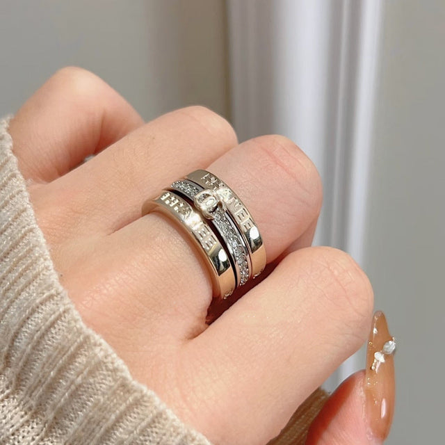 Elegant Gold Plated Brass Double C Letter Geometric Ring for Women
