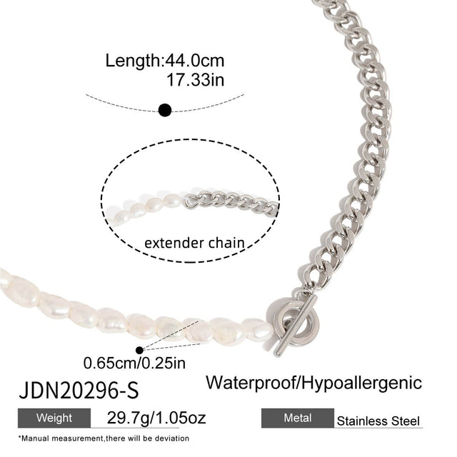 Casual Geometric Titanium Steel PVD Gold Plated Necklace with Pearl for Women