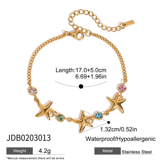 Cubic Zirconia Starfish Stainless Steel Bracelet for Women