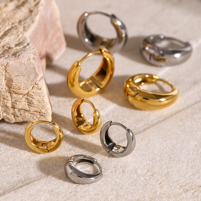 Elegant 18K Gold Plated Geometric Round Stainless Steel Earrings