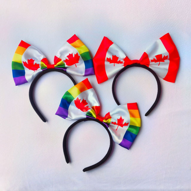 Canadian Flag Maple Leaf Rainbow Bow Headband Unisex Resin Hair Accessory for National Day Sports Events