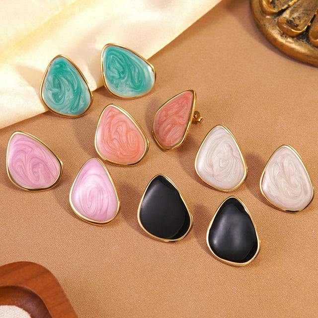 Casual Elegant Geometric Drip Oil Stainless Steel Earrings for Women