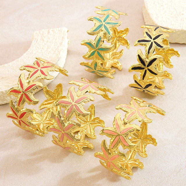 Elegant Drip Oil Starfish Stainless Steel Cuff Bracelet