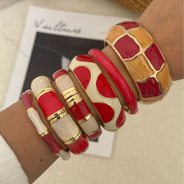 Bohemian Alloy Enamel Drip Oil Bracelet Round Oval Geometric Women