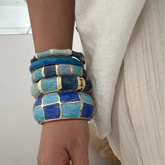 Colorful Drip Oil Checkered Geometric Round Alloy Bracelet