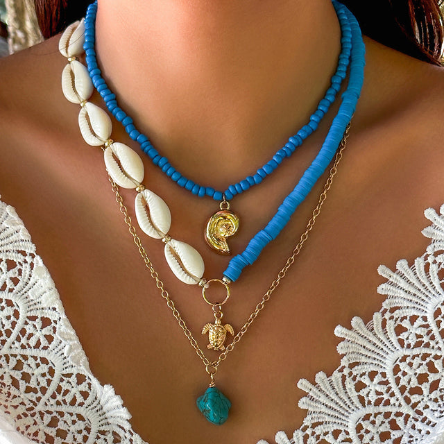 Bohemian Floral Alloy Plated Necklace with Imitation Pearl and Shell Inlay for Women
