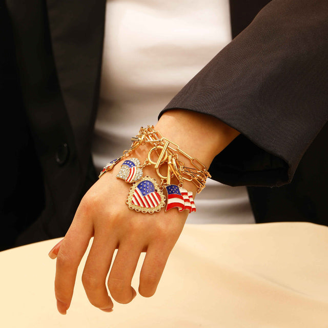 American Flag Heart Star Alloy Plated Bracelet Unisex Casual Jewelry