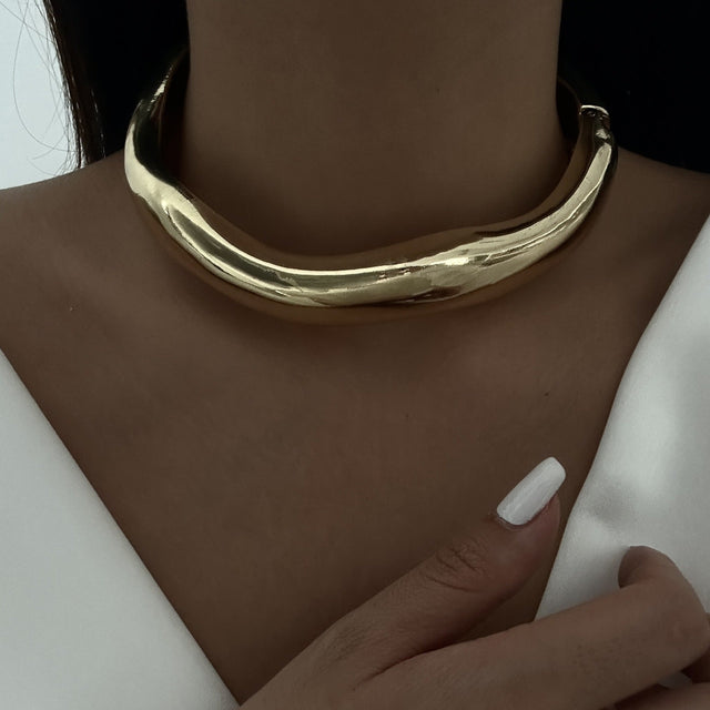 Fashion Minimalist Geometric Textured Molten Lava Open Choker Necklace for Women