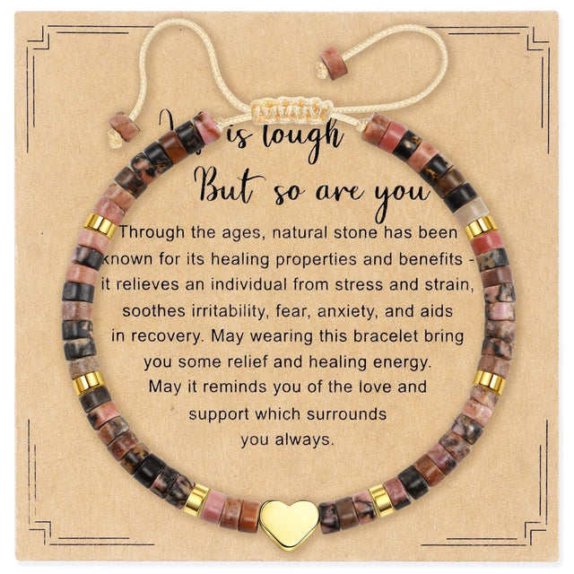 Elegant Heart Geometric Natural Gemstone Beaded Bracelet for Women