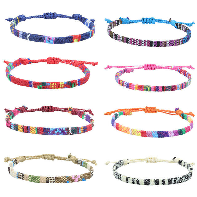 Bohemian Rainbow Braided Cotton Linen Anklet Unisex Adjustable Foot Jewelry
