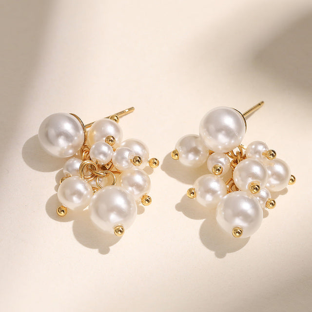Elegant Minimalist Geometric Pearl Stainless Steel Earrings for Women