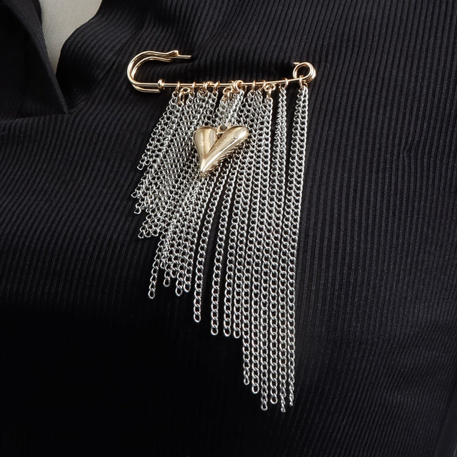 Elegant Geometric Heart Color-Block Alloy Plated Tassel Brooch for Women