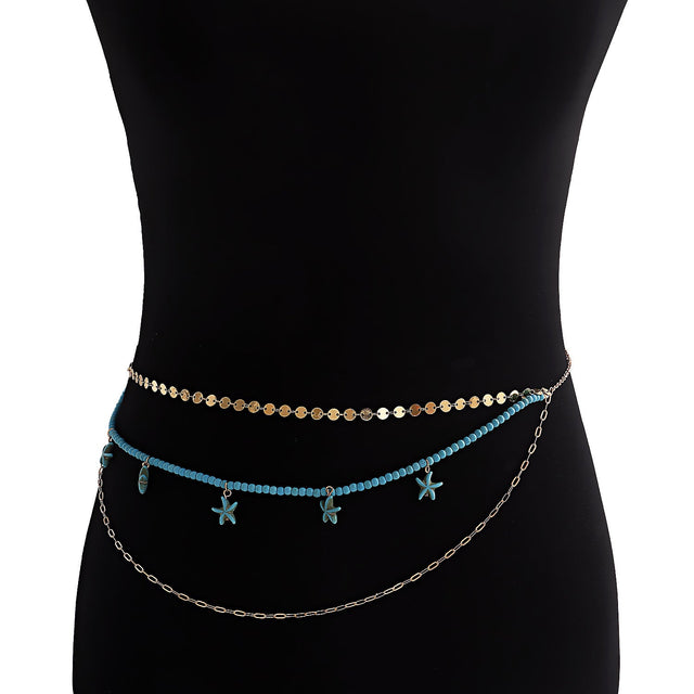 Bohemian Punk Multi-Layer Turquoise Starfish Pendant Waist Chain for Women