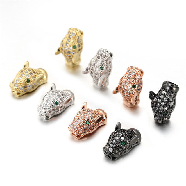 Creative Cartoon Leopard Head Micro-Paved Cubic Zirconia Brass Bead Charm
