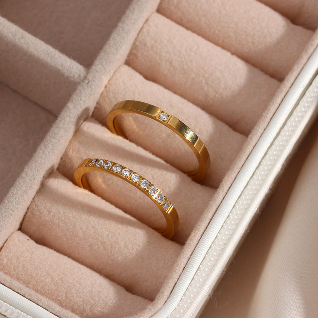 Fashionable Minimalist Geometric Stainless Steel Plated 18K Gold Zirconia Thin Ring for Women