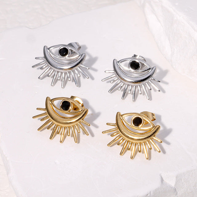 Minimalist Evil Eye Stainless Steel Stud Earrings with 18K Gold Plating for Women