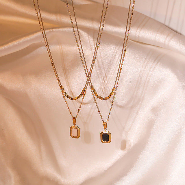 Minimalist Geometric Square Pendant Necklace for Women in Titanium Steel with Delicate Layered Locket Design